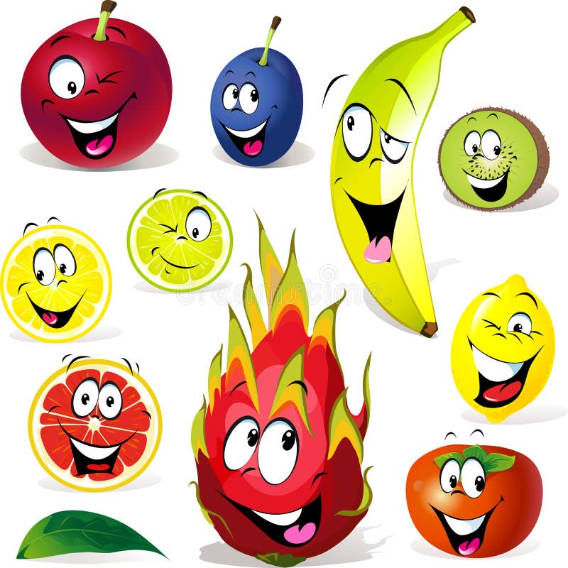 Fruit Cartoon with Many Expressions Stock Vector Illustration of