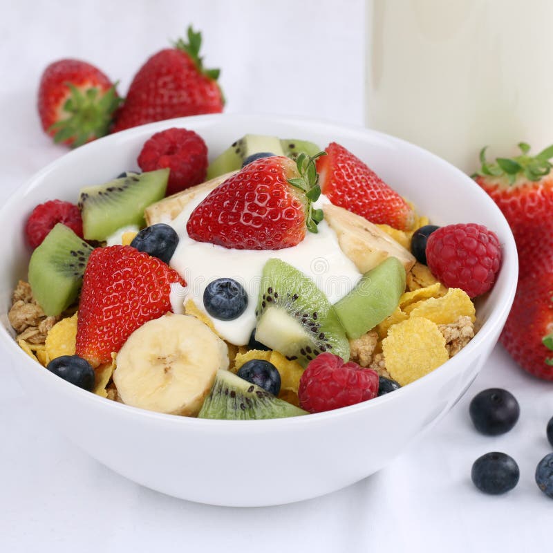 Fruit cereals with yogurt and strawberries