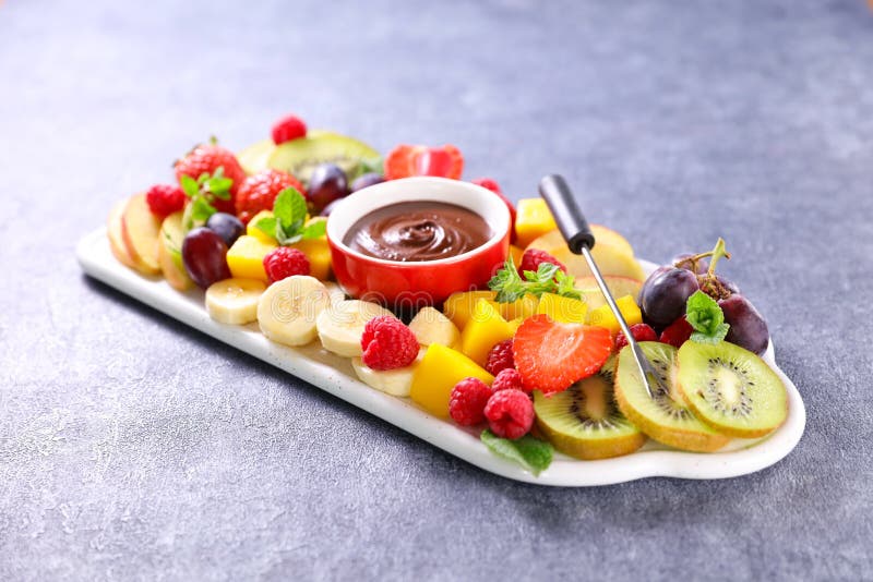 Fruit and Chocolate Dipping Sauce Stock Photo Image of healthy