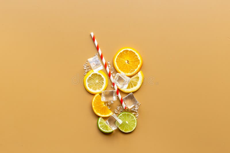 Fruit Citrus Cocktail or Juice with Ice Cubes. Cocktail Concept Stock