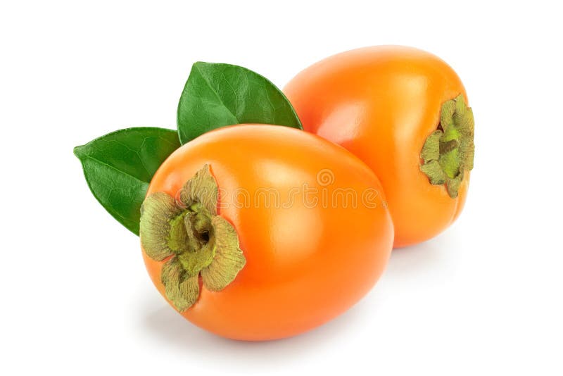 Fruit de kaki avec des feuilles d'isolement sur le plan rapproché blanc de fond photo libre de droits Fruit de kaki avec des feuilles d'isolement sur le plan rapproché blanc de fond photo libre de droits
