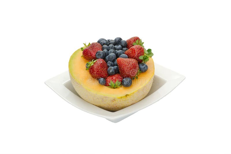 Fruit desert of berries and cantaloupe