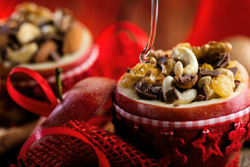 Fruit Dessert Baked Red Apples Stuffed with Granola Stock Image Image