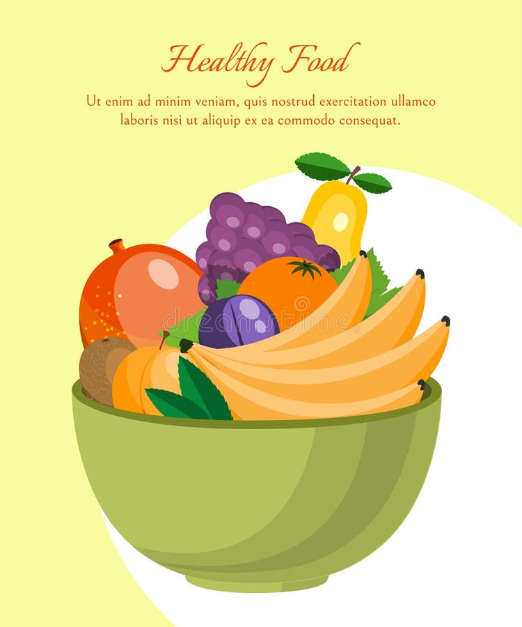 Fruit diet poster. Fruit farm market. Organic and natural food vector illustration. Bowl with fresh products such as vector illustration Fruit diet poster. Fruit farm market. Organic and natural food vector illustration. Bowl with fresh products such as vector illustration