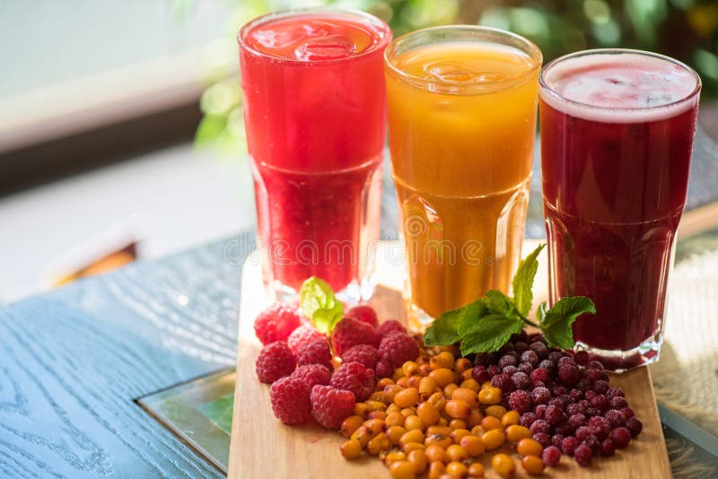 Fruit drink with cranberries raspberries and sea buckthorn