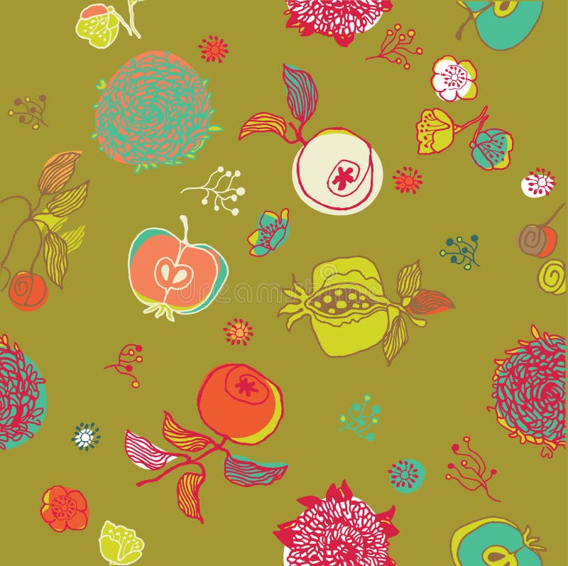 Fruit and Flower Background Stock Illustration Illustration of