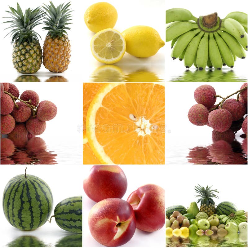 Colorful healthy fruit collage background. Colorful healthy fruit collage background