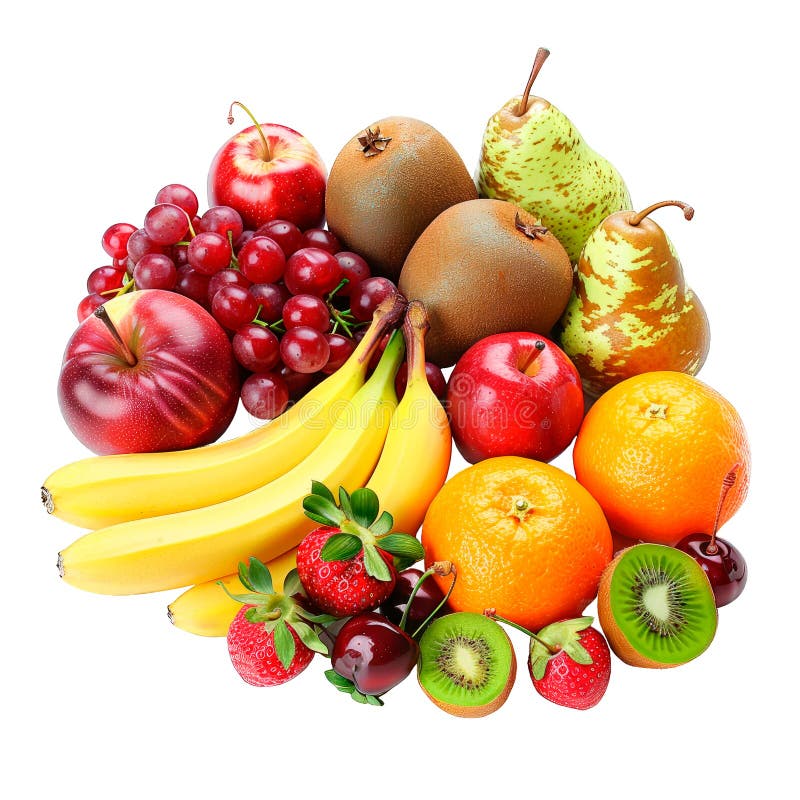 Fruit group close together on a transparent background stock illustration