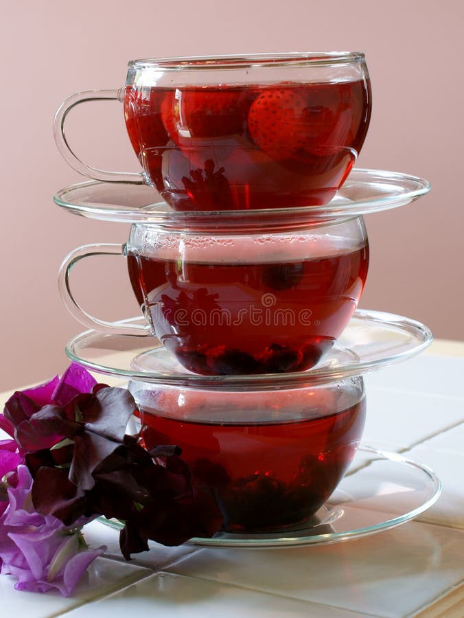 Fruit/herb Teas with Fruit and Flowers Stock Image Image of