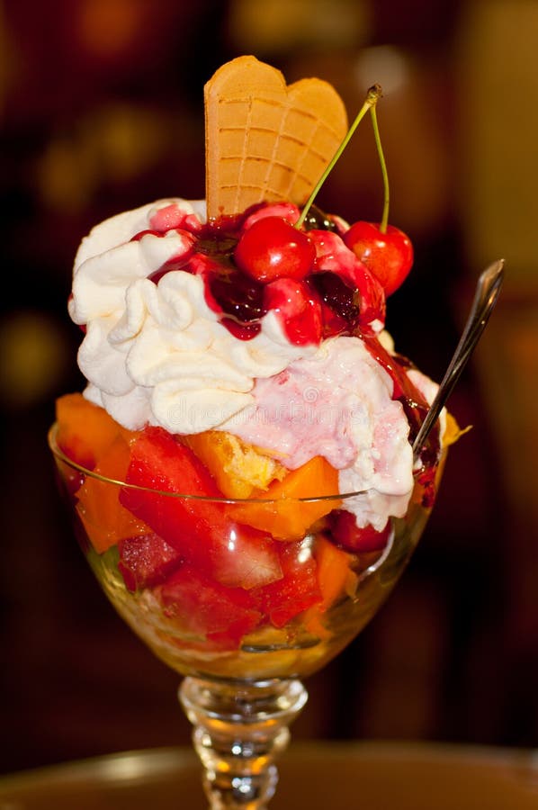 Fruit Ice cream with cherry on top
