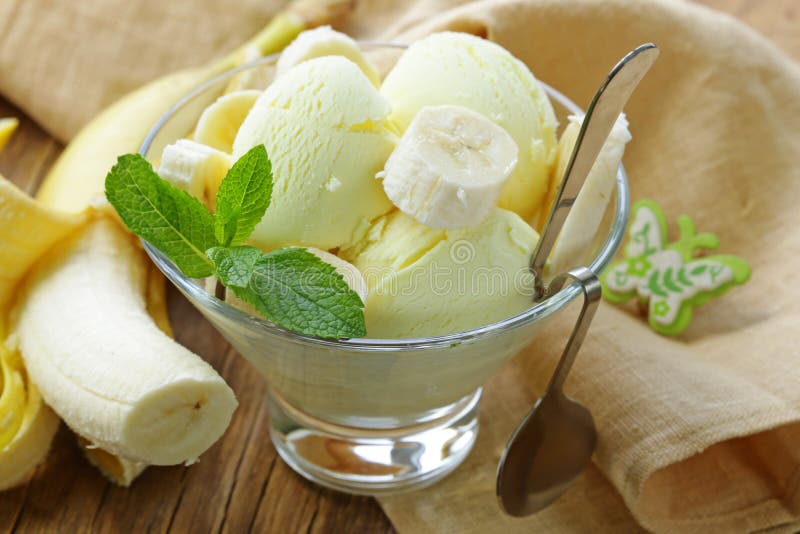 Fruit Ice Cream with Fresh Banana Stock Image Image of yogurt, white