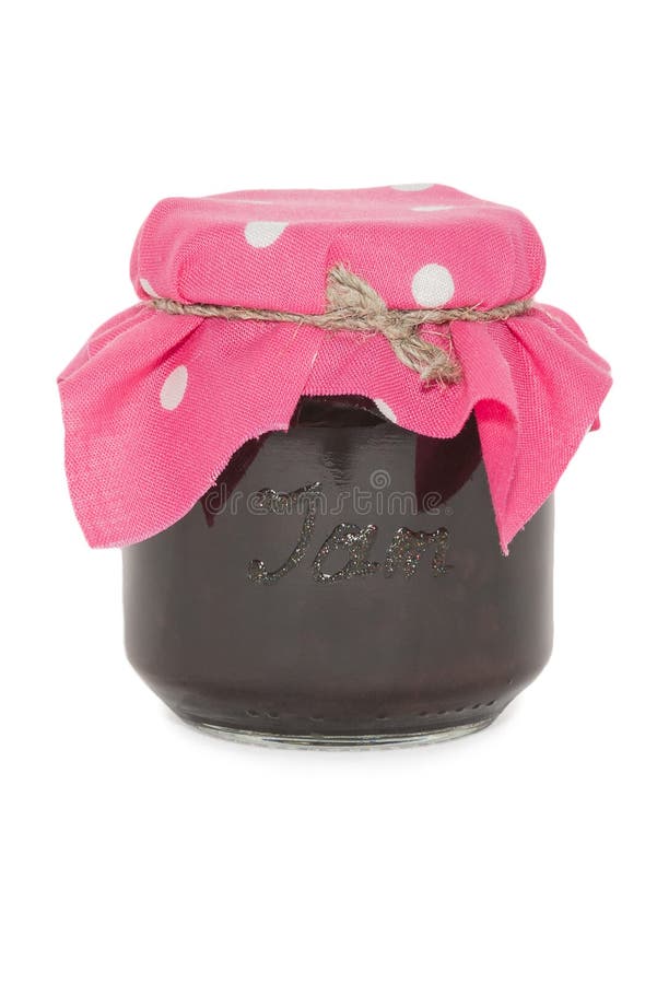 Fruit Jam in a Glass Jar with a Cover from Fabric Stock Image Image