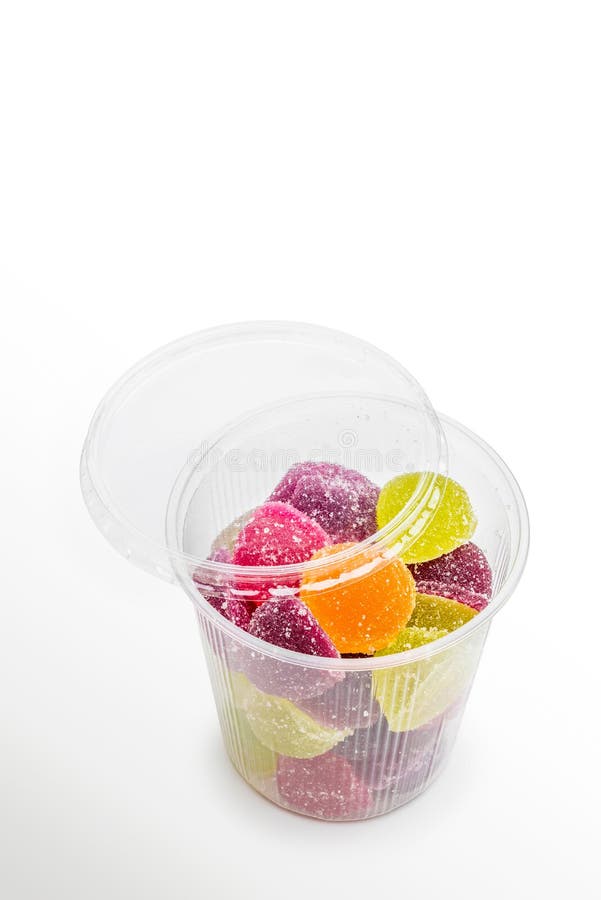Fruit Jelly in Plastic Jar stock image. Image of white 38109353