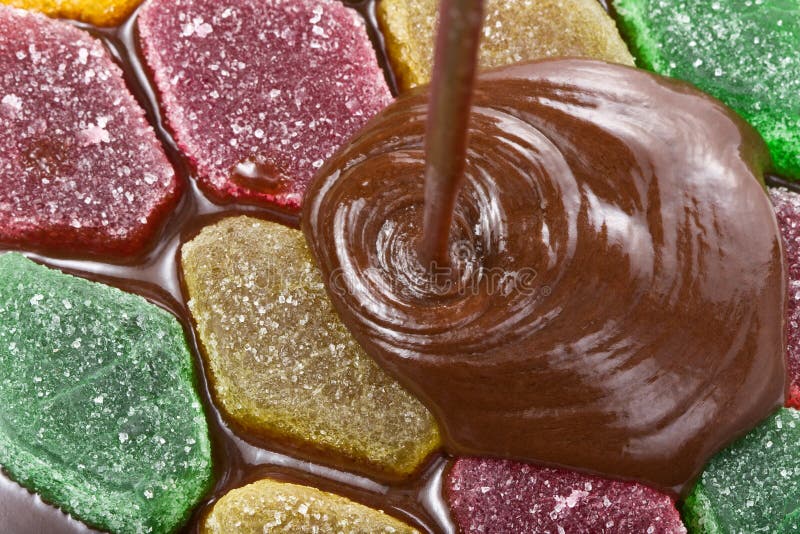 Fruit Jelly is Poured Chocolate. Stock Photo Image of packed, melting 13008134