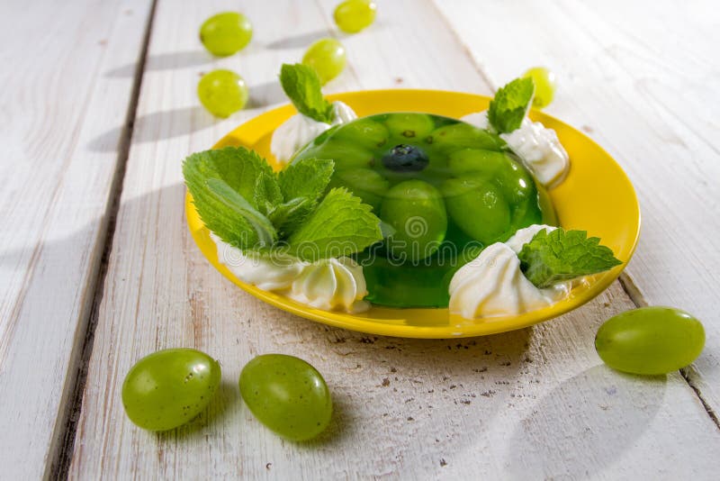 Fruit Jelly Served with Grapes Stock Image Image of white, whipped