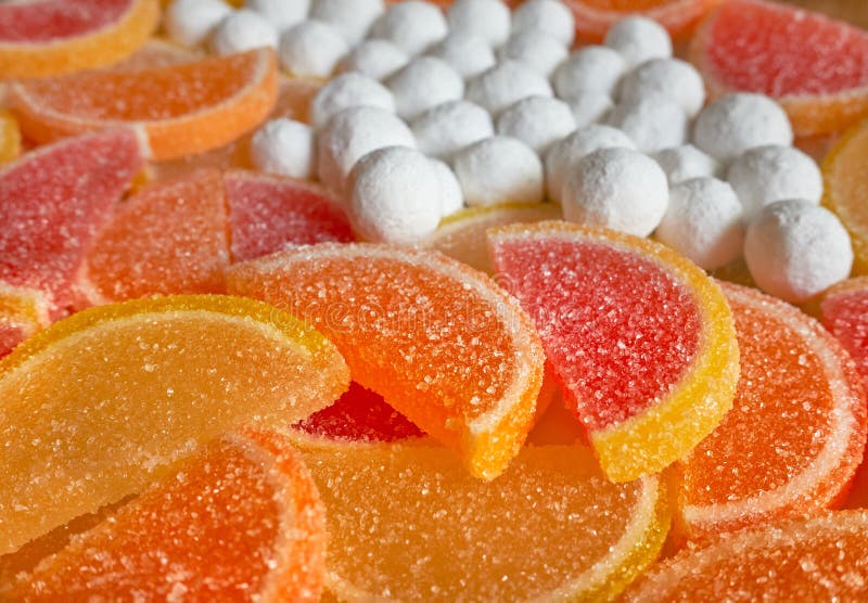 Fruit Jelly Slices in Sugar and Cranberries in Powdered Sugar Stock
