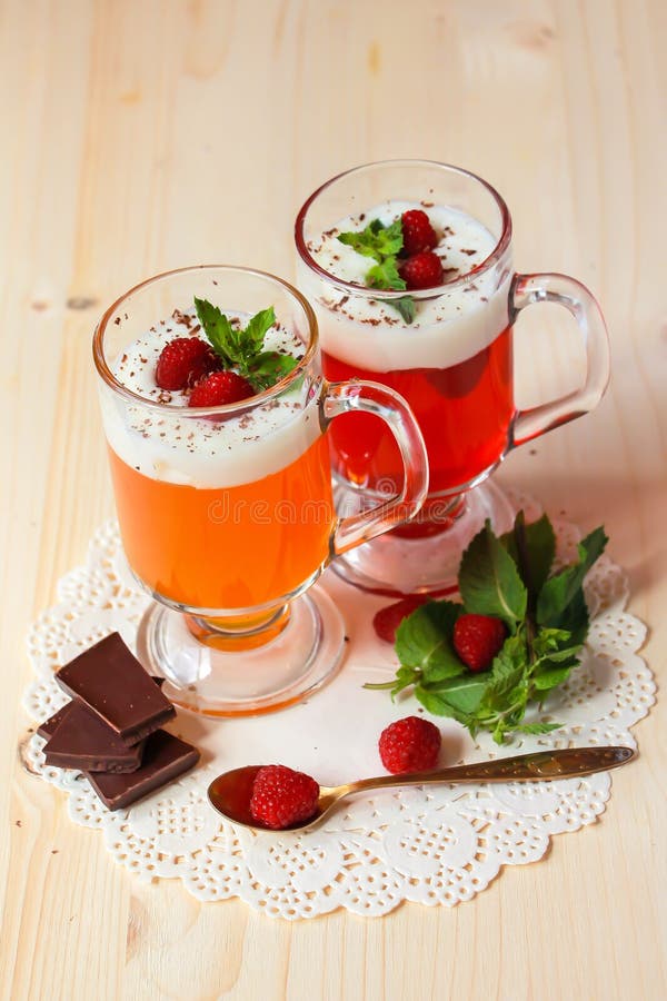 Fruit Jelly with Yogurt, Raspberries and Mint Stock Photo Image of