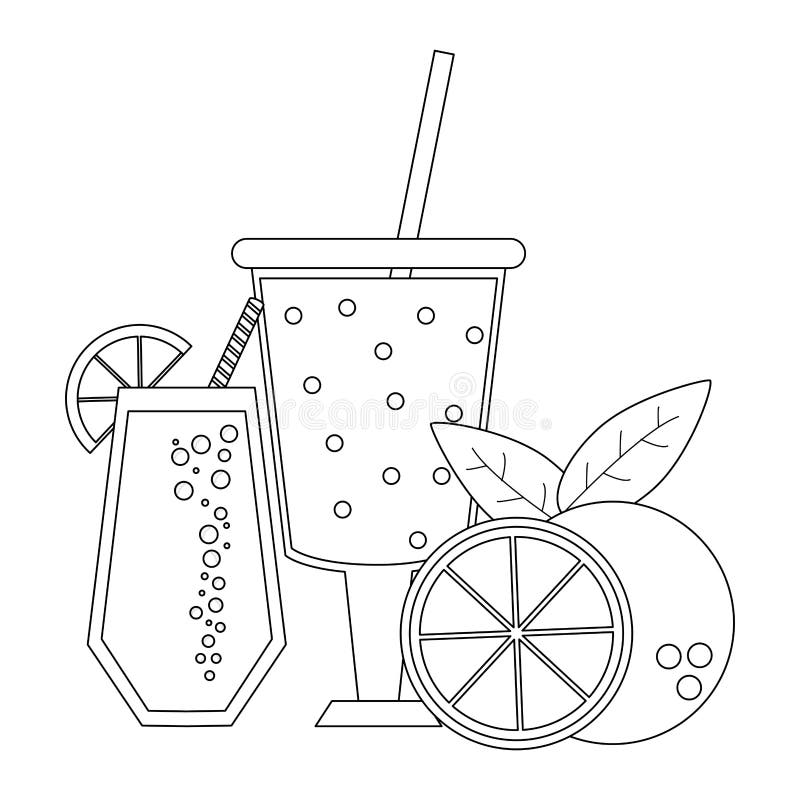 Fruit Juice and Smoothie in Black and White Stock Vector Illustration of natural, foodstuff