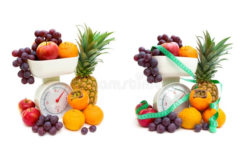 Fruit and Kitchen Scales Isolated on White Background Stock Photo Image of food, gram 107810938