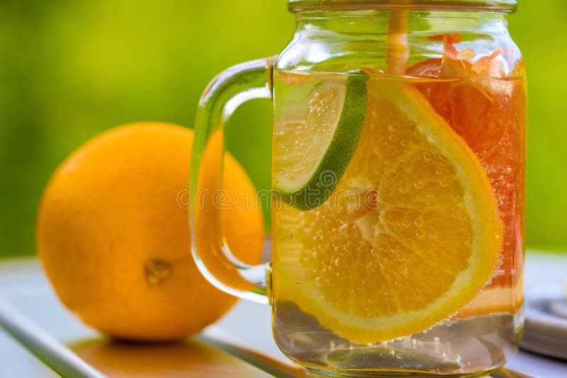Fruit lemonade in jar stock image. Image of fruit, health 77597933