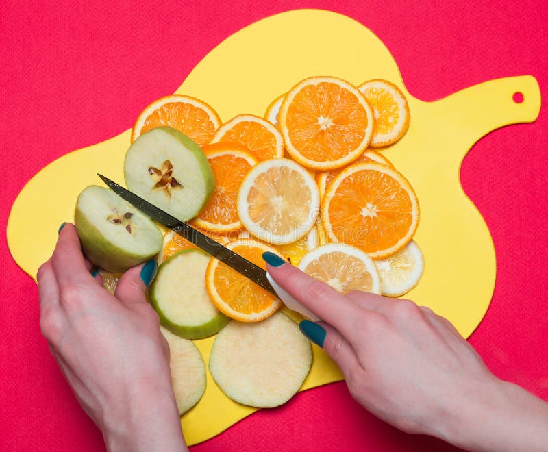 Fruit Lying on a Cutting Board Stock Image Image of green, cutting