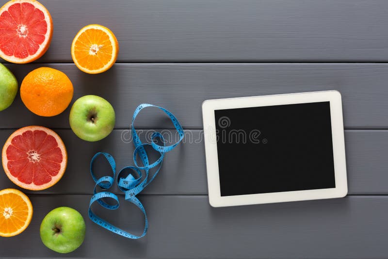 Download Fruit, Measuring Tape And Blank Tablet Mockup Stock Photo - Image of nature, measuring: 101039284
