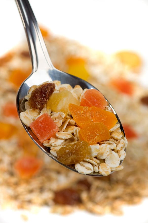 Fruit muesli in a spoon stock photo. Image of diet, wheat 10478104
