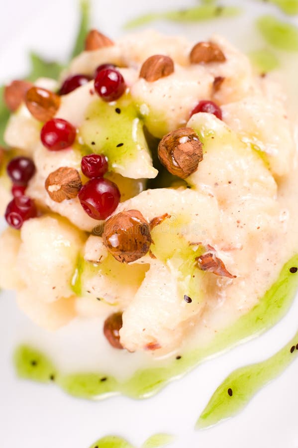 Fruit and nut dessert stock image. Image of depth, green 17323665