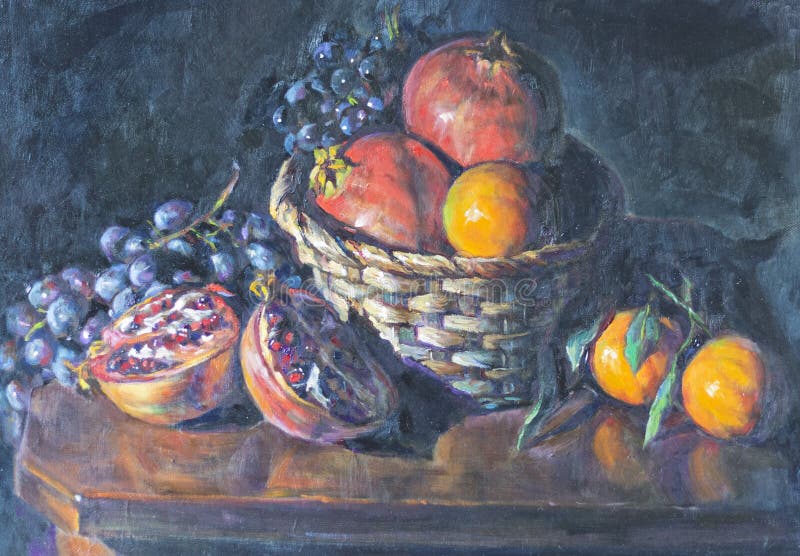 Fruit oil painting in a basket