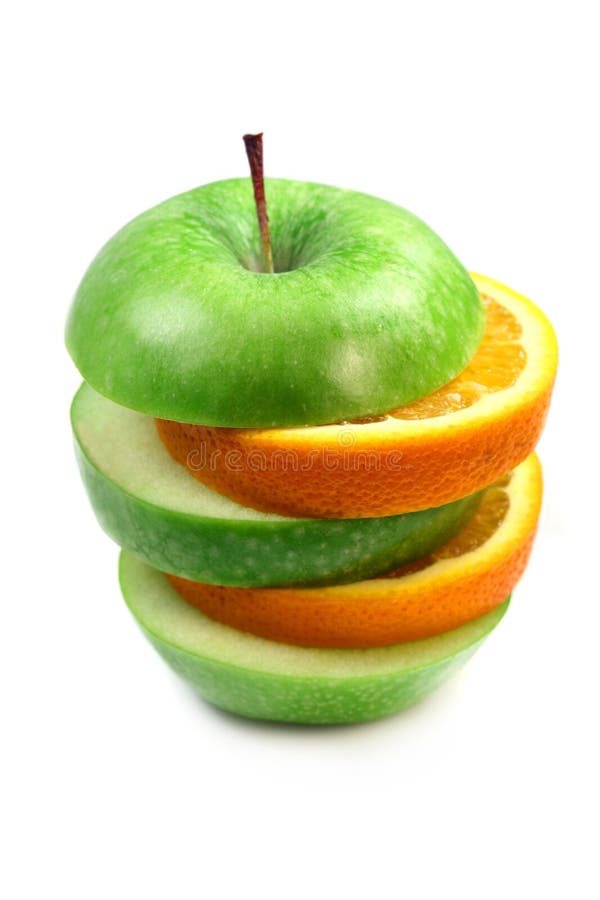 Fruit orange and apple in pyramid