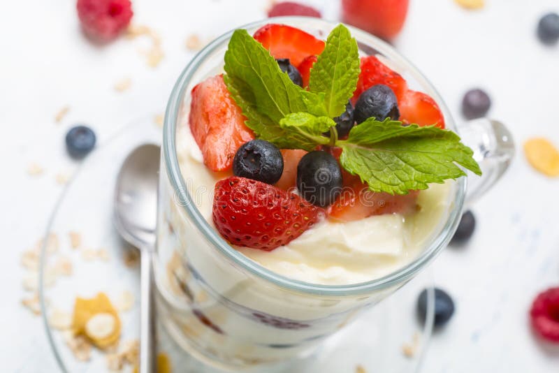 Tasty Fruit Parfait with Mint Leaves for Dessert Stock Photo Image of