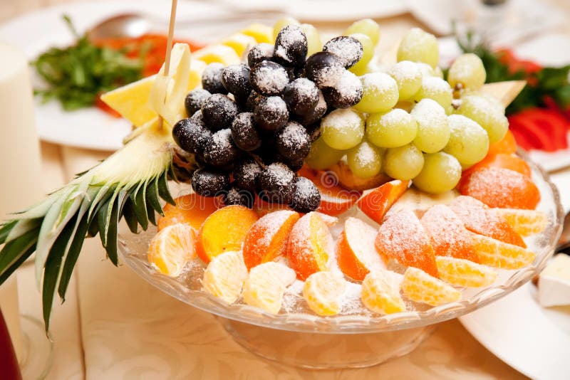 Fruit Plate on Restaurant Table Stock Image Image of juicy, orange