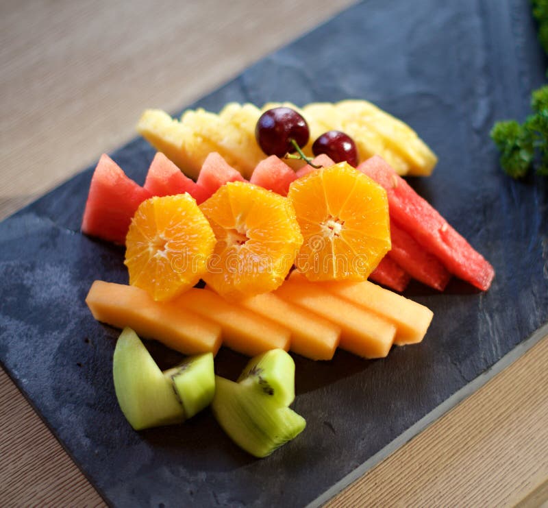 Fruit plate stock image. Image of strawberries, melon 63584335