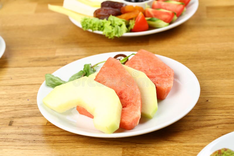 Fruit Plate of Watermelon and Melon Stock Photo Image of breakfast, juicy 96372290