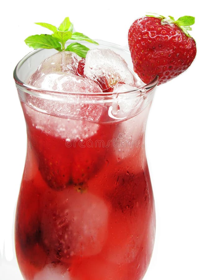 Fruit punch cocktail drink with strawberry