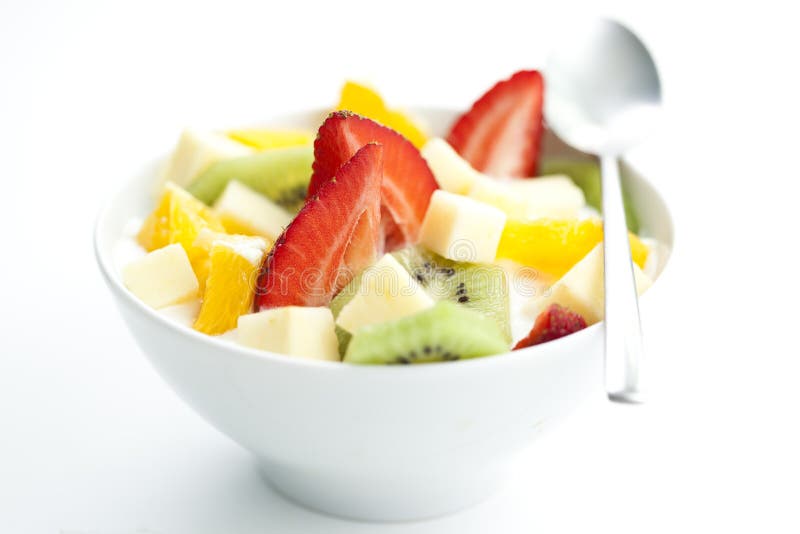 Fruit salad with chunks of fruit and yogurt