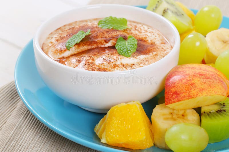 Fruit salad with cinnamon yogurt