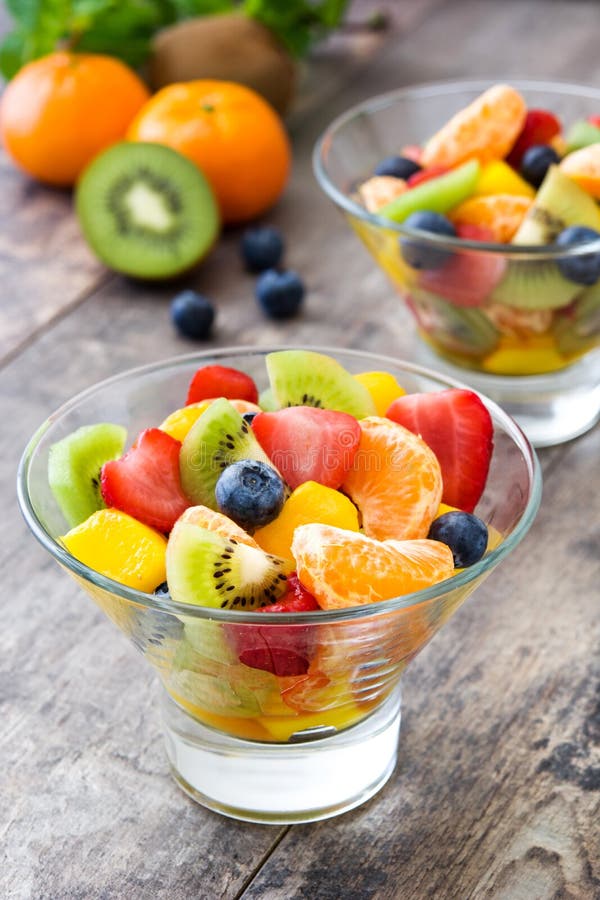 Fruit Salad in Crystal Bowl Isolated on White Stock Image Image of
