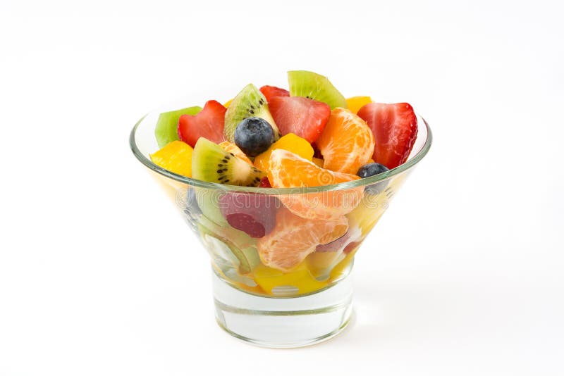 Fruit salad in crystal bowl isolated