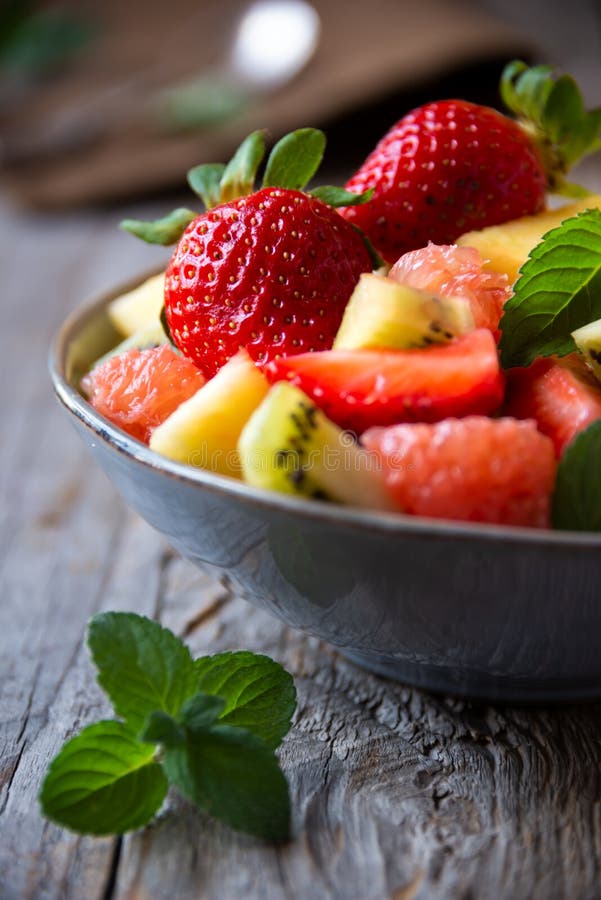 Fruit Salad with Cut Fresh Fruit and Mint Stock Image Image of snack