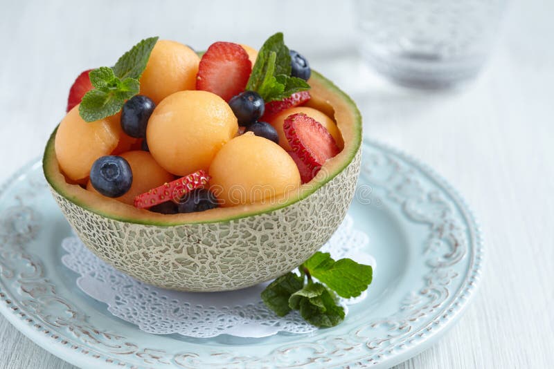 Fruit salad with melon stock image. Image of sweet, dessert 52190499