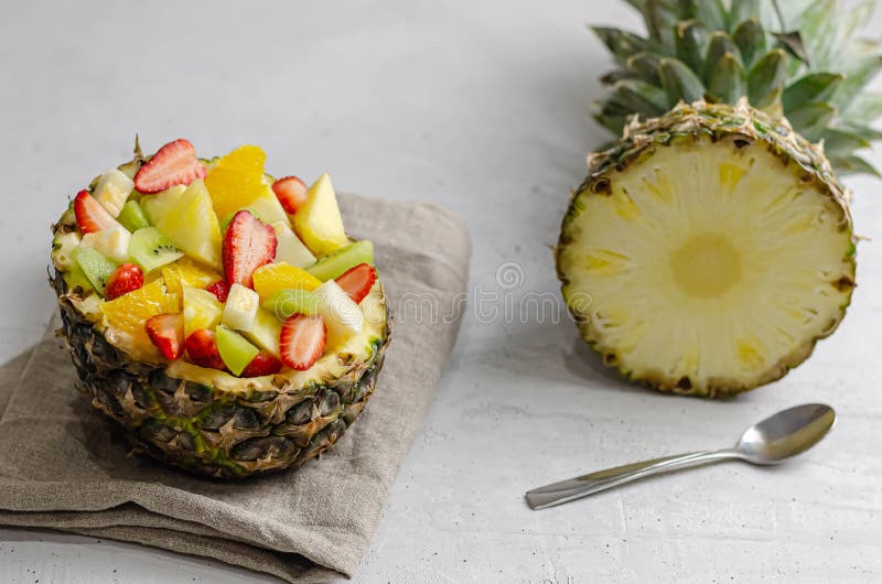 Fruit Salad in Pineapple with Different Fruits Stock Photo Image of food, tasty 195628422