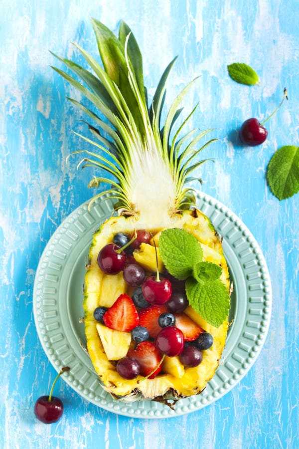Fruit salad in pineapple stock image. Image of salad 56382663