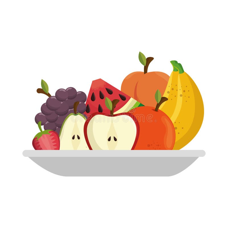 Fruit Salad Plate Isolated Icon Stock Vector