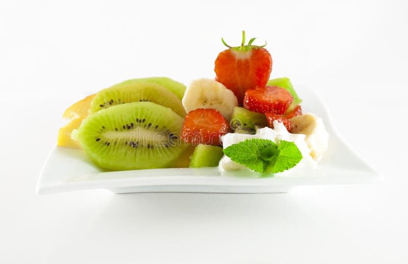 Fruit salad on a square dish