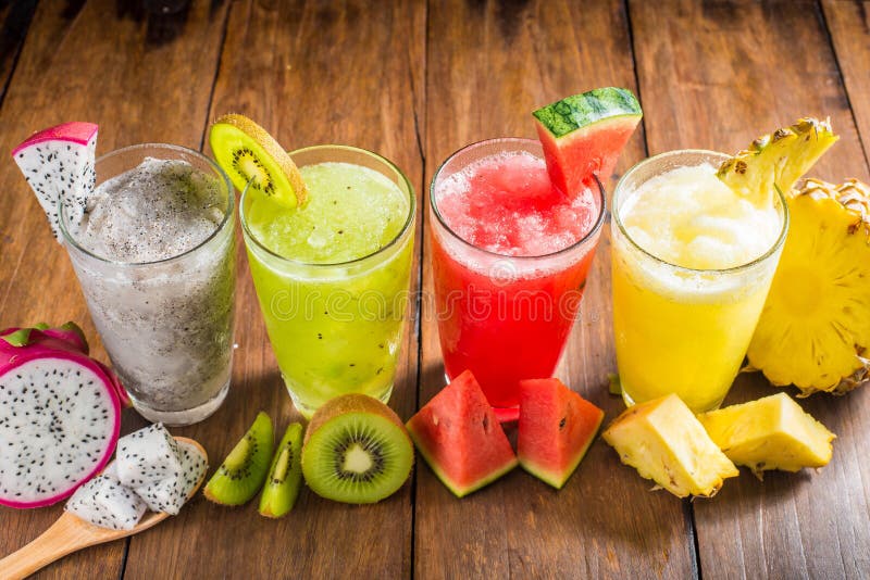 Fruit Smoothies with Dragon Fruit, Kiwi, Watermelon, Pineapple O Stock ...