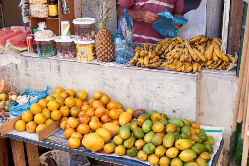 Fruit and Snacks for Sale. a Street Vendor Selling Food at His Market
