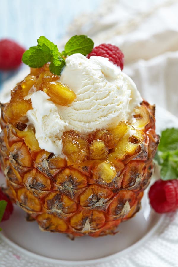 Fruit Sorbet Ice Cream in Small Pineapple Stock Photo - Image of mint ...