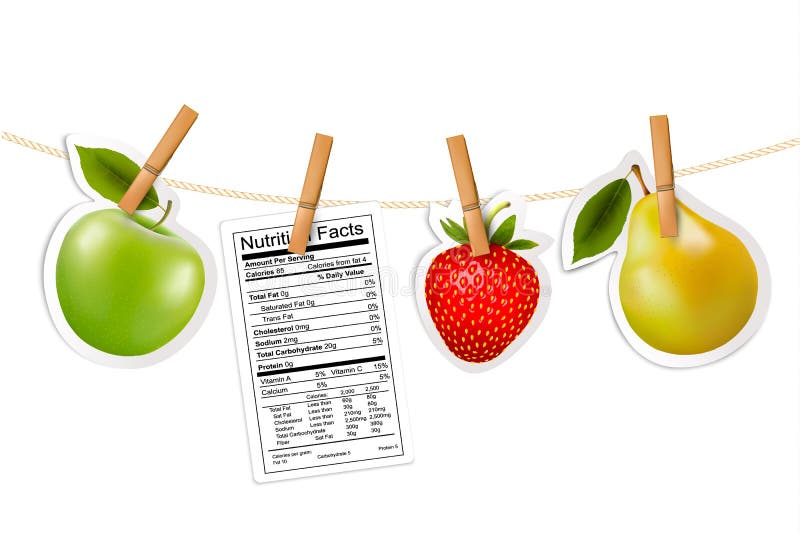 Fruit stickers and a nutrition label hanging on a rope. royalty free illustration Fruit stickers and a nutrition label hanging on a rope. royalty free illustration