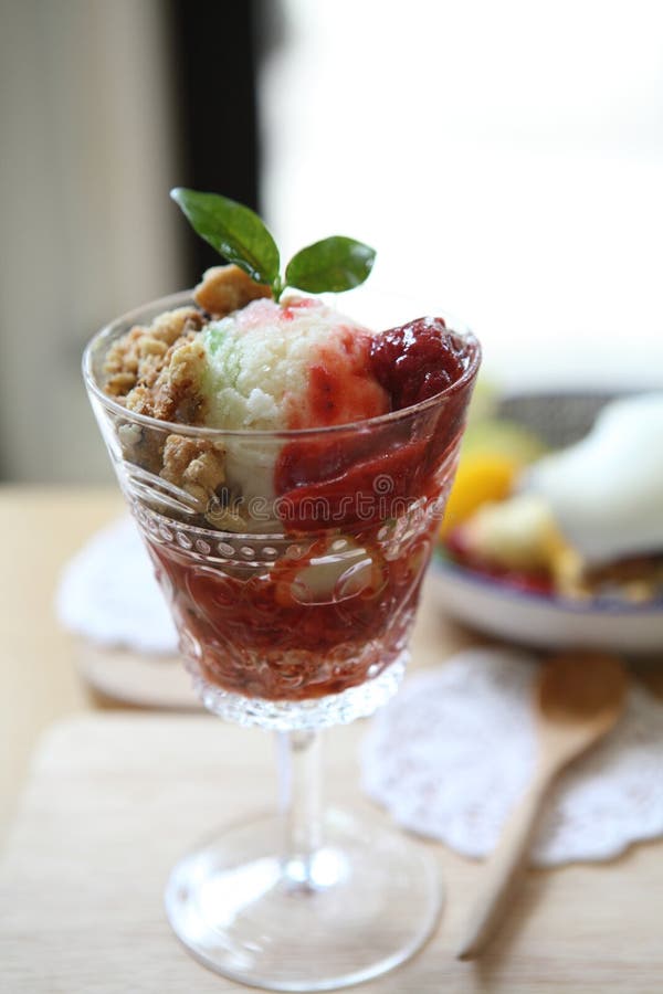 Fruit with Vanilla Ice Cream Stock Image - Image of cherry, closeup ...